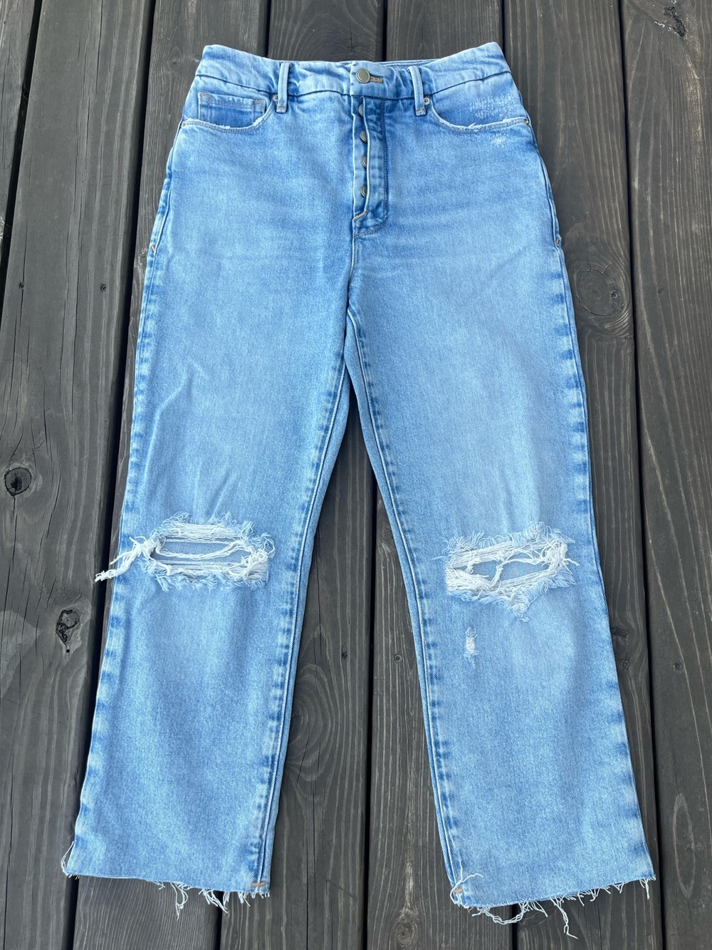 Good American Raw Hem Crop Jeans